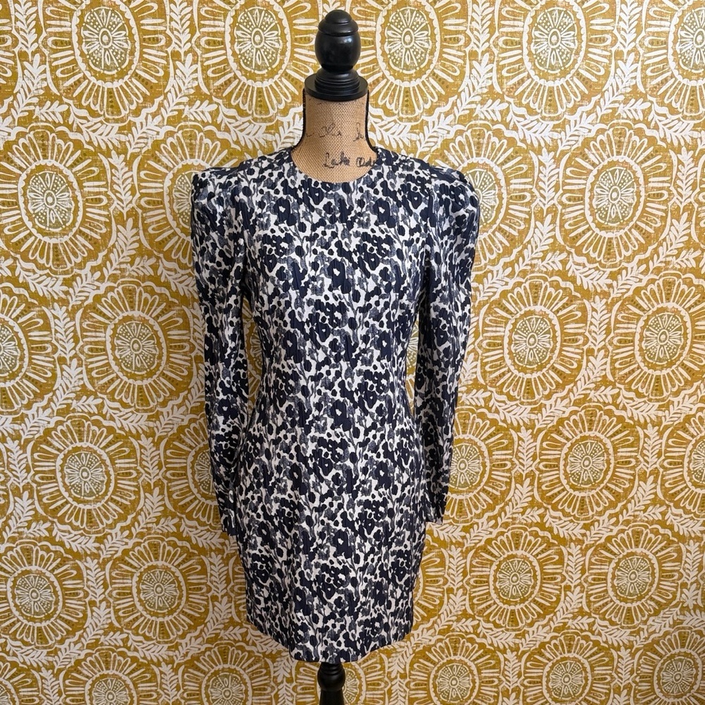 Black Halo Hadley Abstract Floral Long Sleeve Mini Dress in Spotted Vines Sz 6 - Picture 8 of 15